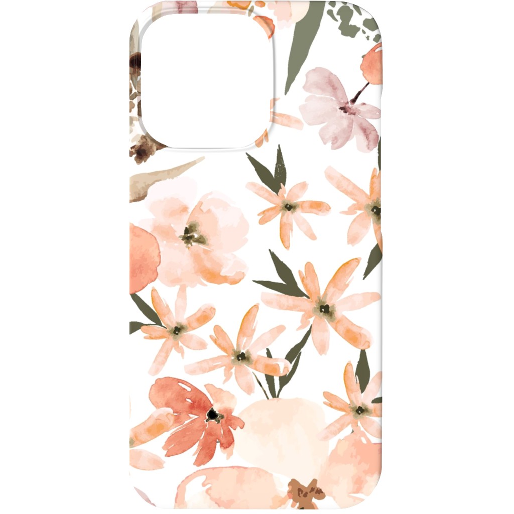 Earth Tone Floral Summer in Peach & Apricot Phone Case, Silicone Liner Case, Matte, iPhone 13, Pink
