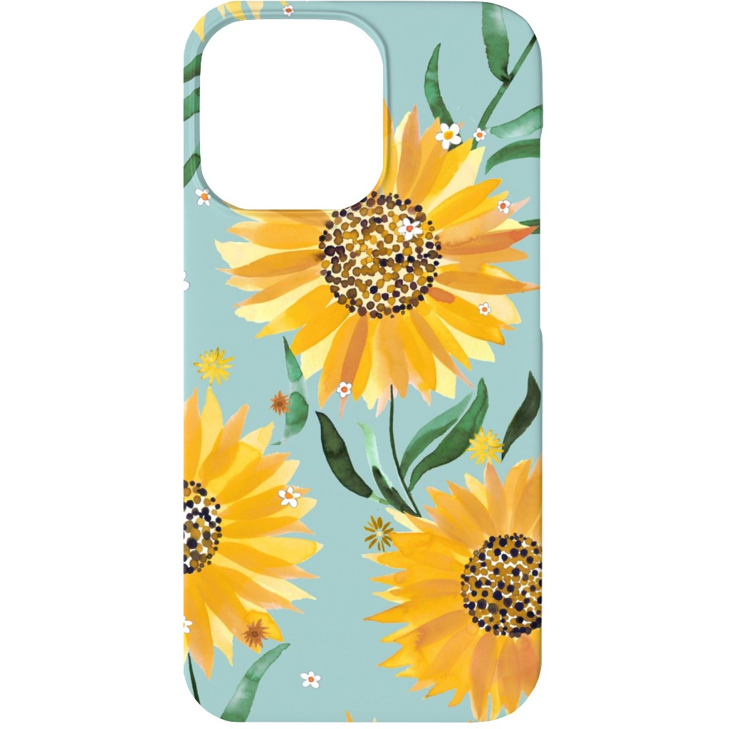 Watercolor Sunflowers - Yellow on Blue Phone Case, Slim Case, Matte, iPhone 13, Yellow
