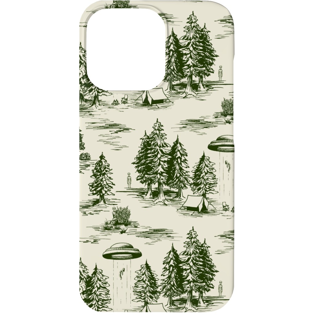 Alien Abduction Toile De Jouy - Forest Green & Cream Phone Case, Slim Case, Matte, iPhone 13, Green