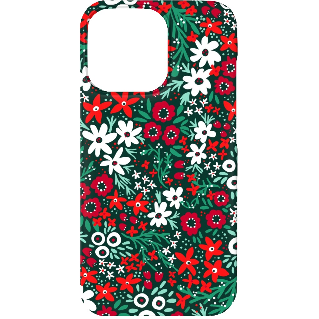 Rustic Floral - Holiday Red and Green Phone Case, Slim Case, Matte, iPhone 13, Green, Classic Green