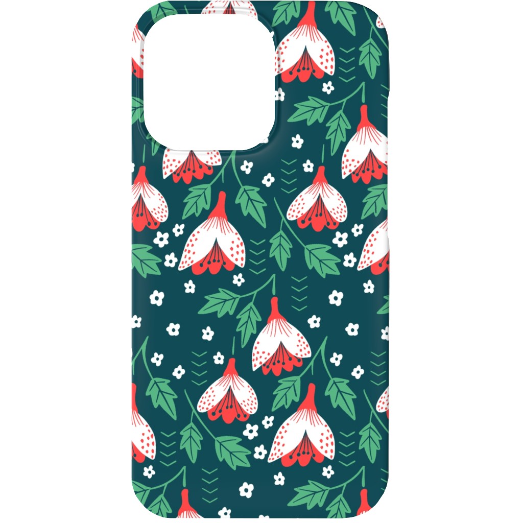 Christmas Flowers Phone Case, Slim Case, Matte, iPhone 13, Green