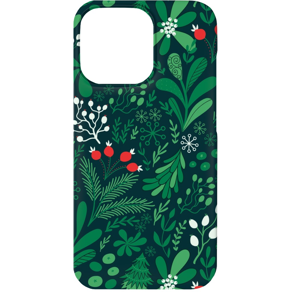 Merry Christmas Botanical - Green Phone Case, Slim Case, Matte, iPhone 13, Green, Classic Green