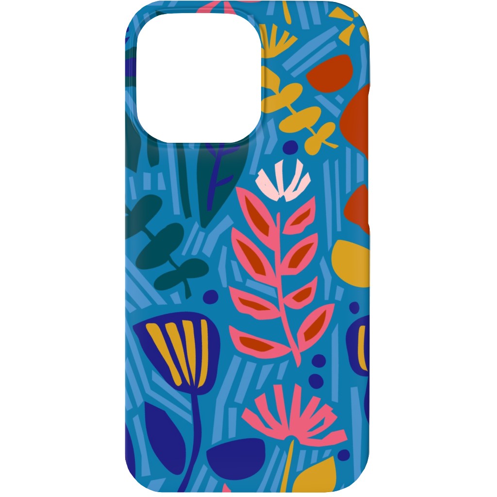 Paper Cut Floral Garden Phone Case, Slim Case, Matte, iPhone 13, Multicolor, Blue Suede