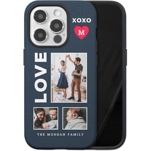 XOXO Heart Grid iPhone Case, Silicone Liner Case, Matte, iPhone 14 Pro, Red