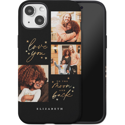 Love To The Moon Sparkle iPhone Case, Silicone Liner Case, Matte, iPhone 15 Plus, Black, black