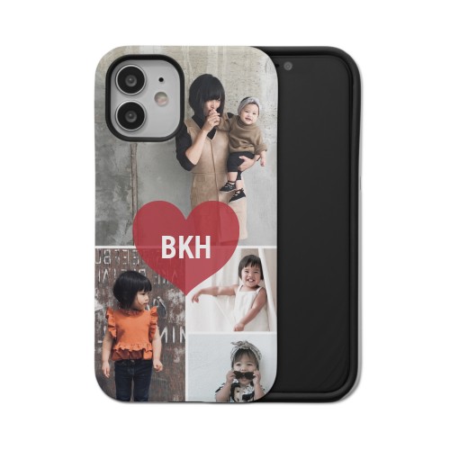 Heart Monogram iPhone Case, Silicone Liner Case, Matte, iPhone 12 Mini, Red, cherry