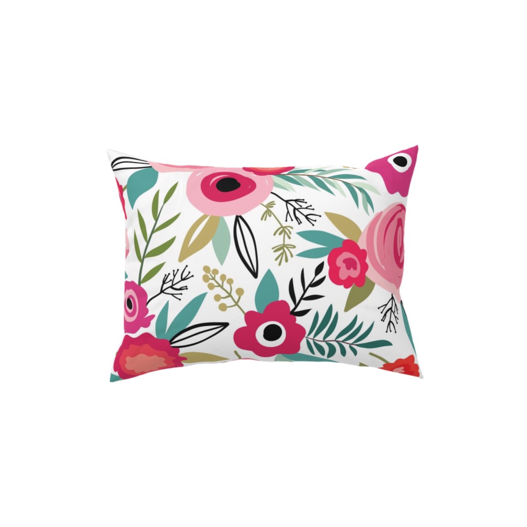 Maypole Floral - Pink Pillow, Woven, White, 12x16, Double Sided, Pink, Bright Pink