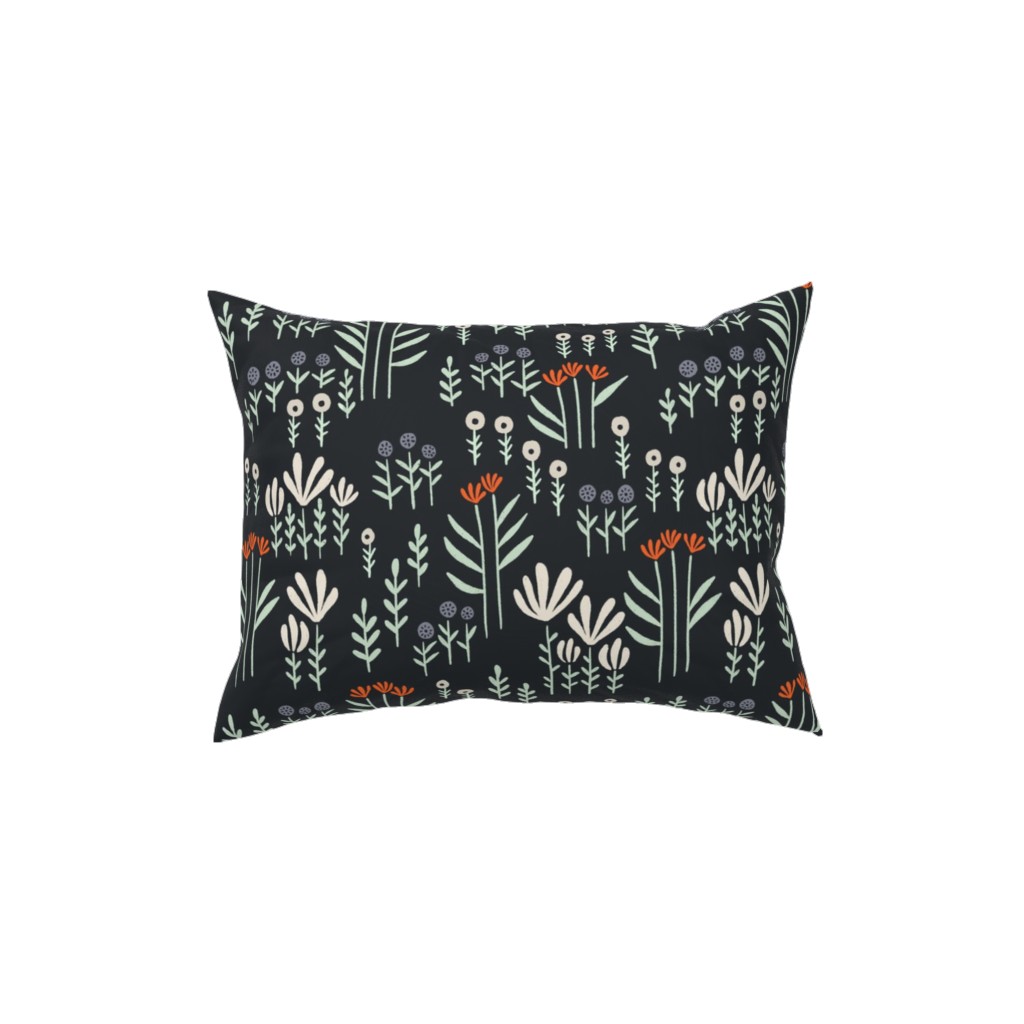 Delicate Floral - Orange and White Pillow, Woven, White, 12x16, Double Sided, Black