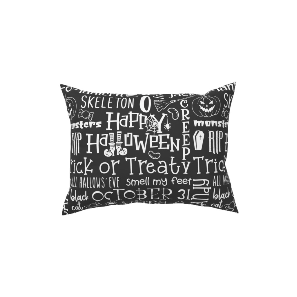 Halloween Typography - White on Dark Grey Pillow, Woven, White, 12x16, Double Sided, Black