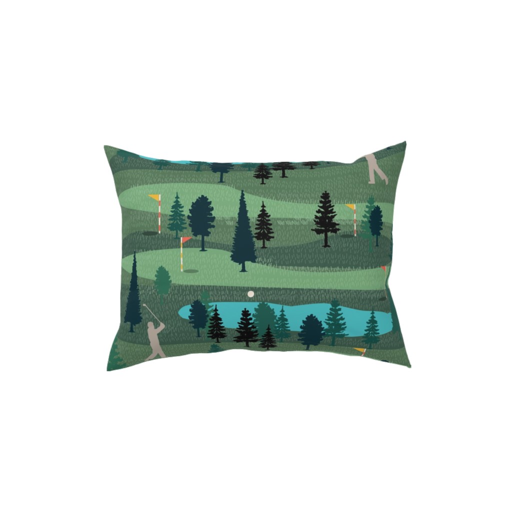 Golf Day Out - Green Pillow, Woven, White, 12x16, Double Sided, Green