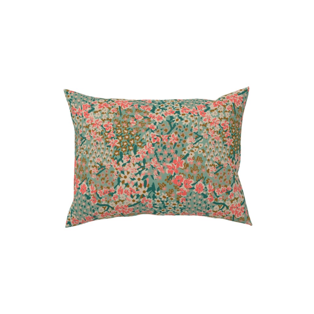 Bengal Kuma Floral - Multi Pillow, Woven, White, 12x16, Double Sided, Green, Classic Green