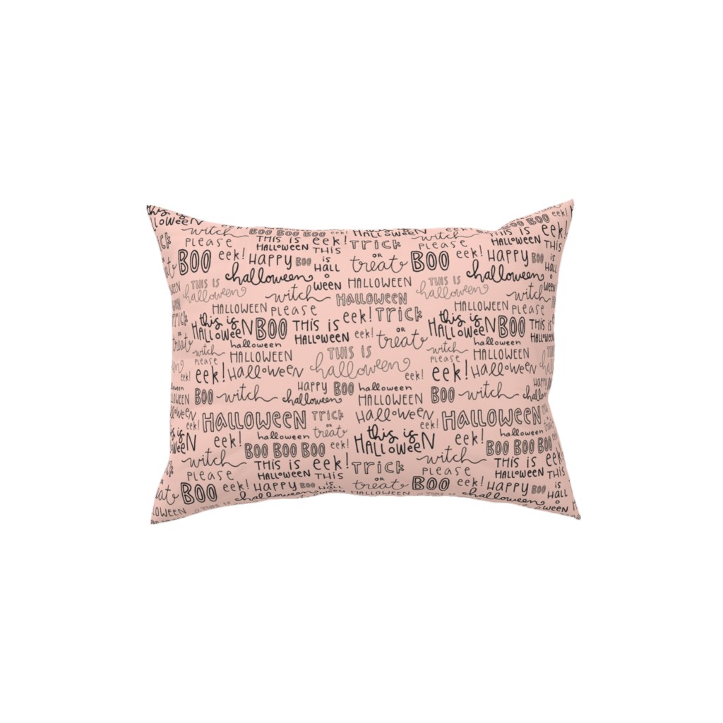 Halloween Words - Black Pillow, Woven, White, 12x16, Double Sided, Pink