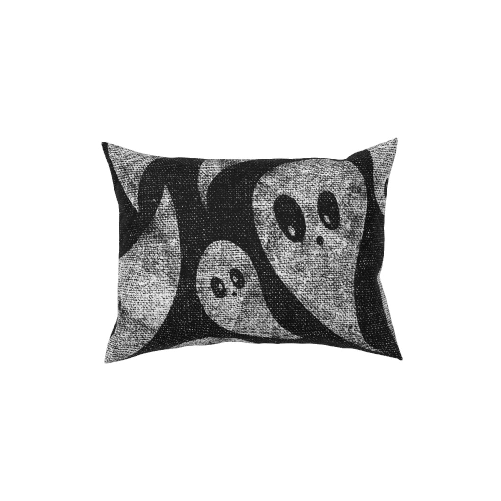 Spooky Ghosts - Black Pillow, Woven, White, 12x16, Double Sided, Black