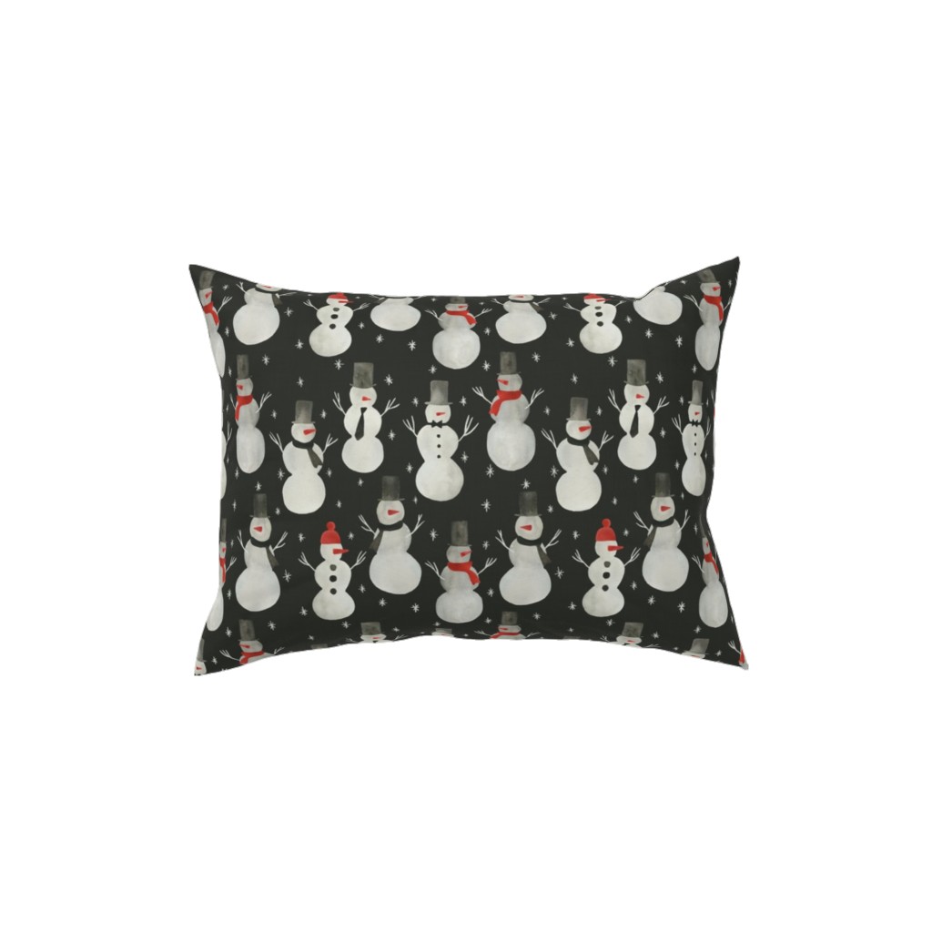 Watercolor Snowmen Pillow, Woven, White, 12x16, Double Sided, Black