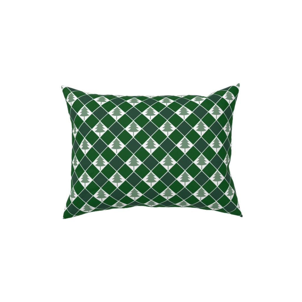 Christmas Tree Checkers - Green Pillow, Woven, White, 12x16, Double Sided, Green, Classic Green