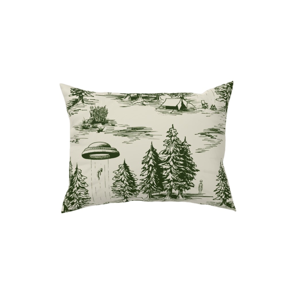 Alien Abduction - Forest Green and Cream Pillow, Woven, White, 12x16, Double Sided, Green, Classic Green