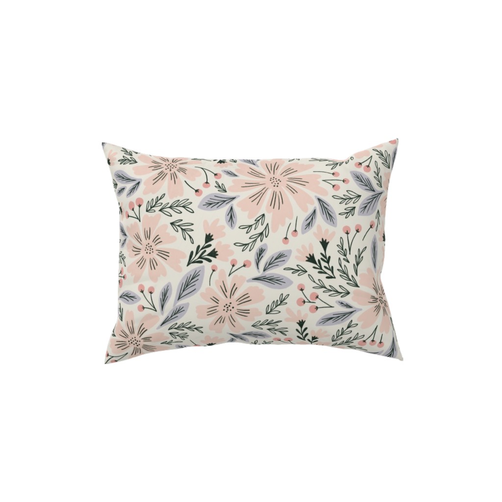 Flora - Pink Pillow, Woven, White, 12x16, Double Sided, Pink