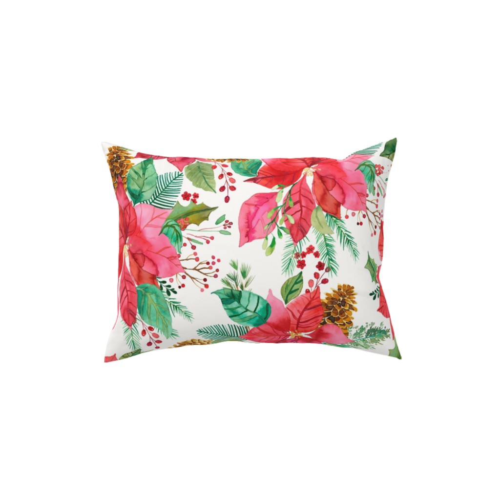 Poinsettias Christmas Flower Bouquets - Red Pillow, Woven, White, 12x16, Double Sided, Red, Red