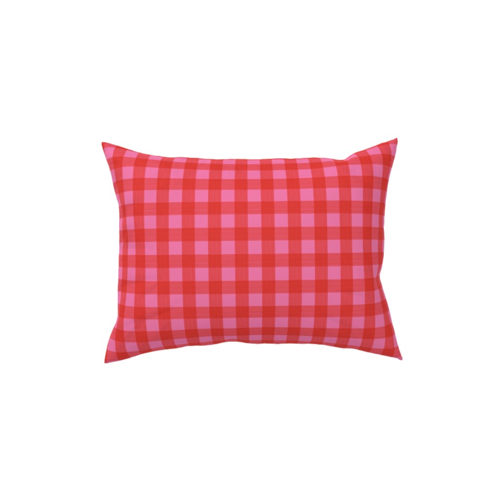 Valentine Buffalo Plaid Pillow, Woven, White, 12x16, Double Sided, Pink, Bright Pink