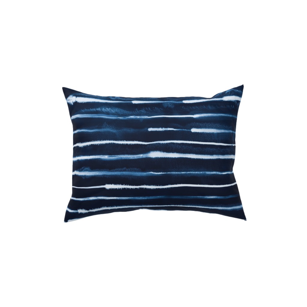 Ikat Watercolor Stripes - Navy Pillow, Woven, White, 12x16, Double Sided, Blue