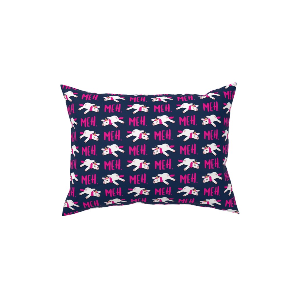 Meh - Splooting Unicorns - Pink on Navy Pillow, Woven, White, 12x16, Double Sided, Pink, Bright Pink