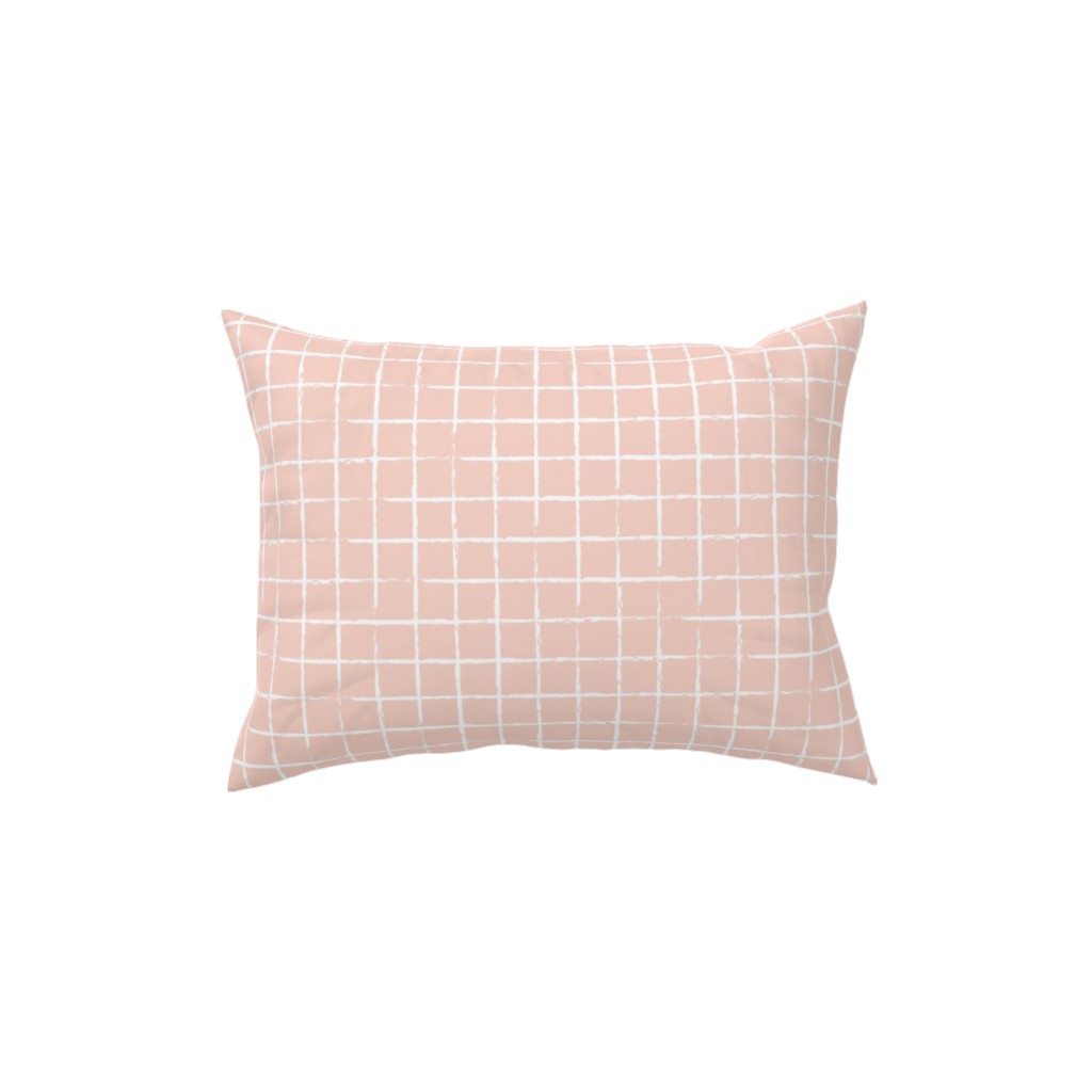 Minimalist Distorted Grid Pillow, Woven, White, 12x16, Double Sided, Pink, Quartz