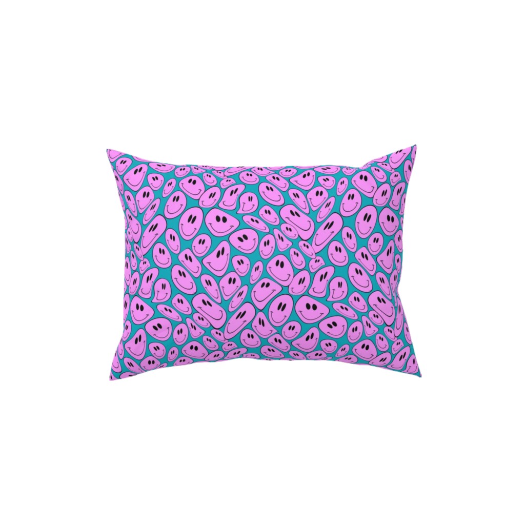 Retro Smiley Face - Blue and Purple Pillow, Woven, White, 12x16, Double Sided, Purple