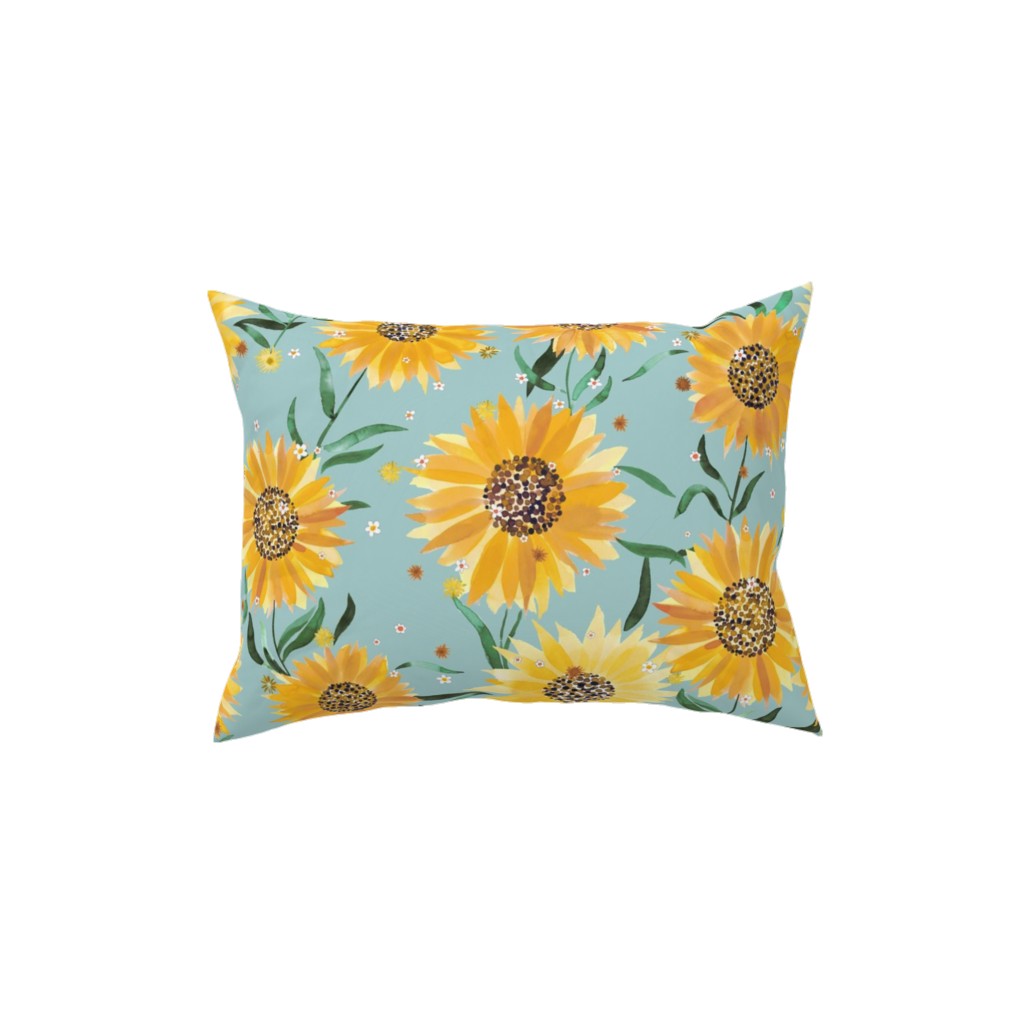 Watercolor Sunflowers - Yellow on Blue Pillow, Woven, White, 12x16, Double Sided, Yellow, Classic Yellow