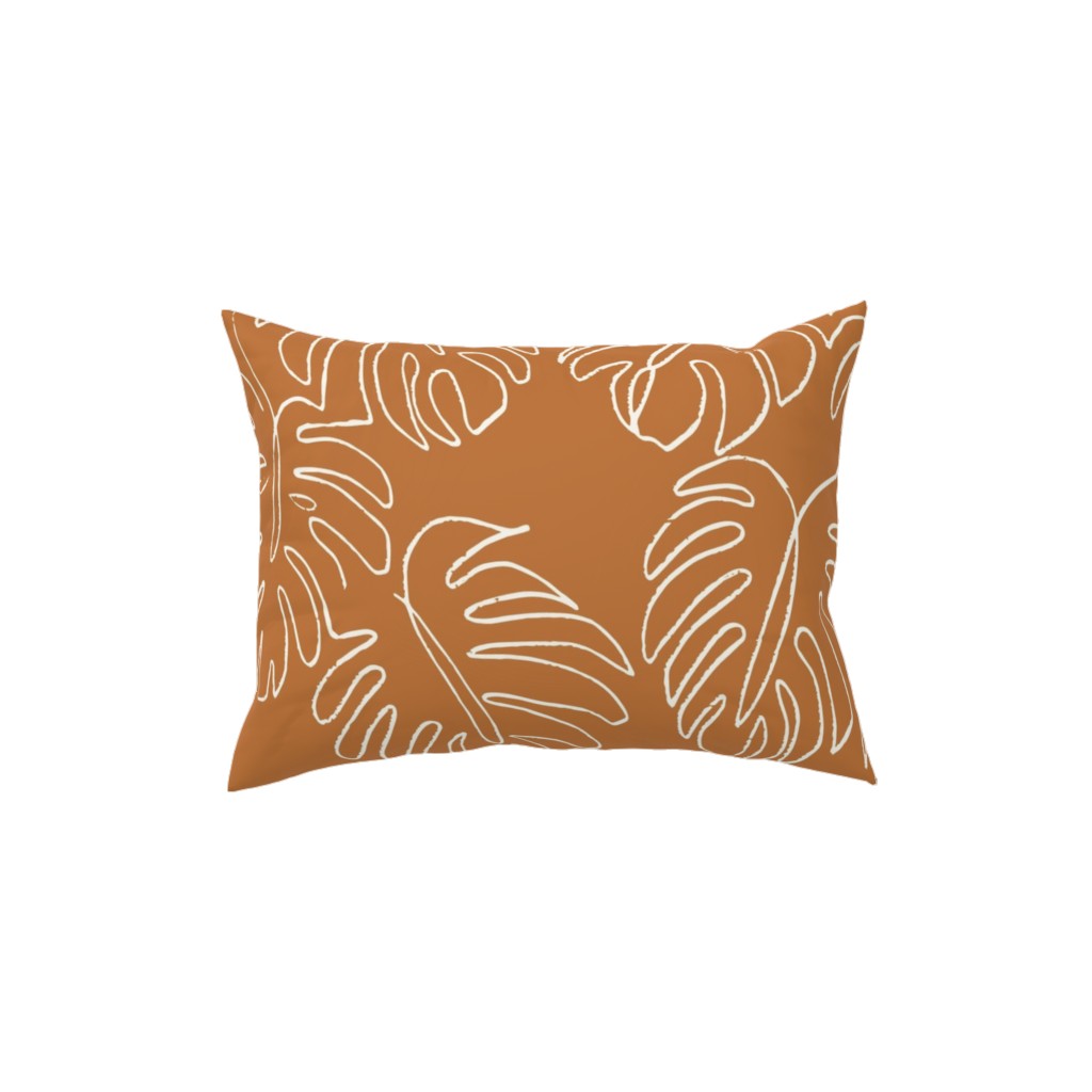 Monstera Line Art - Burnt Orange Pillow, Woven, White, 12x16, Double Sided, Orange, Orange