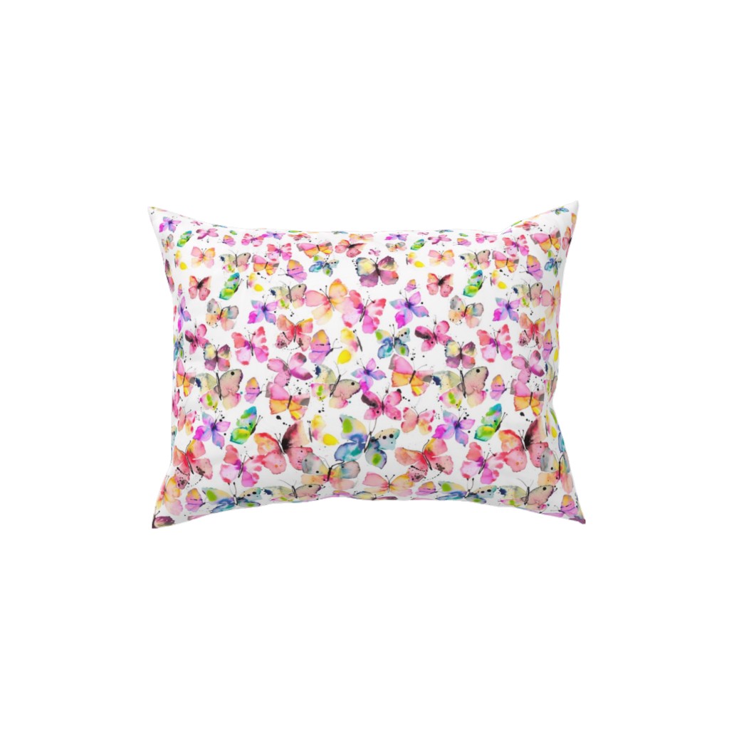 Watercolor Butterflies - Multicolor Pillow, Woven, White, 12x16, Double Sided, Multicolor