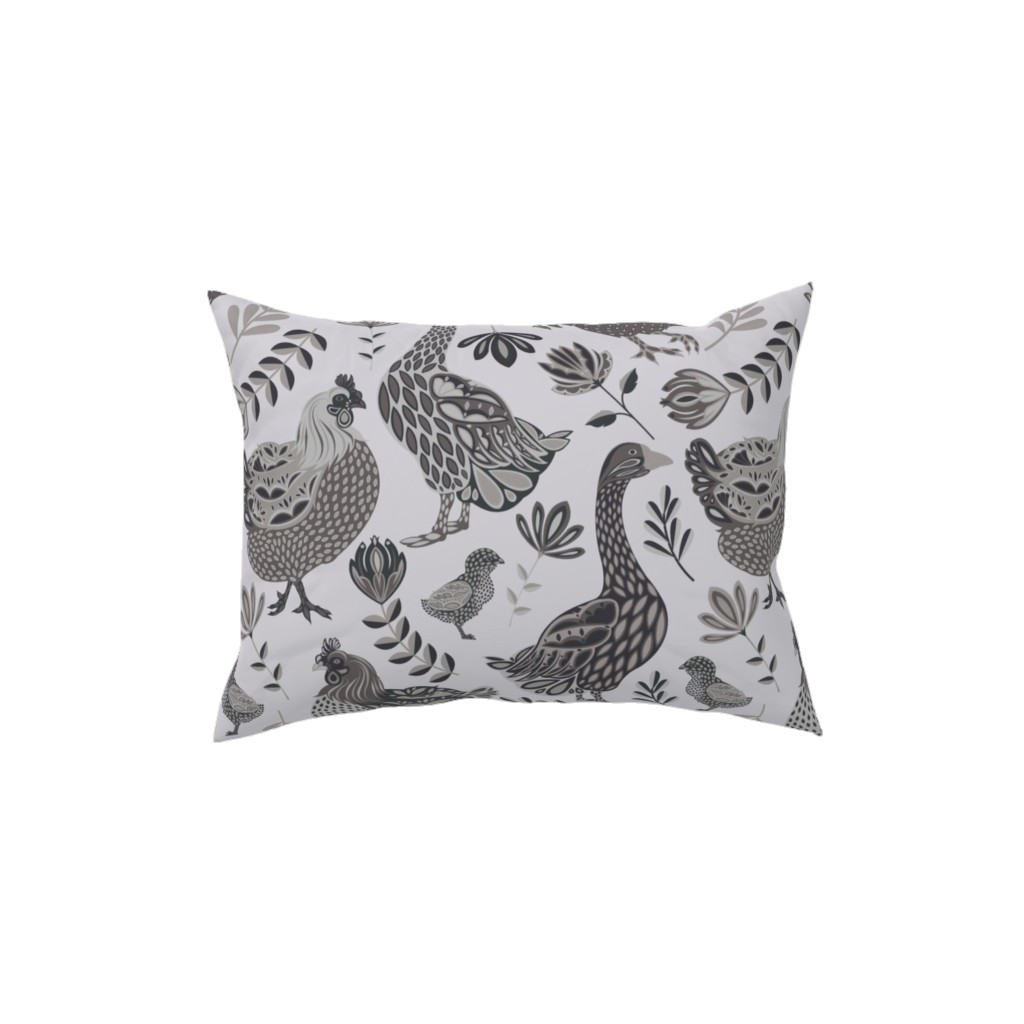 French Farm Birds - Greyscale Pillow, Woven, White, 12x16, Double Sided, Gray, Gray