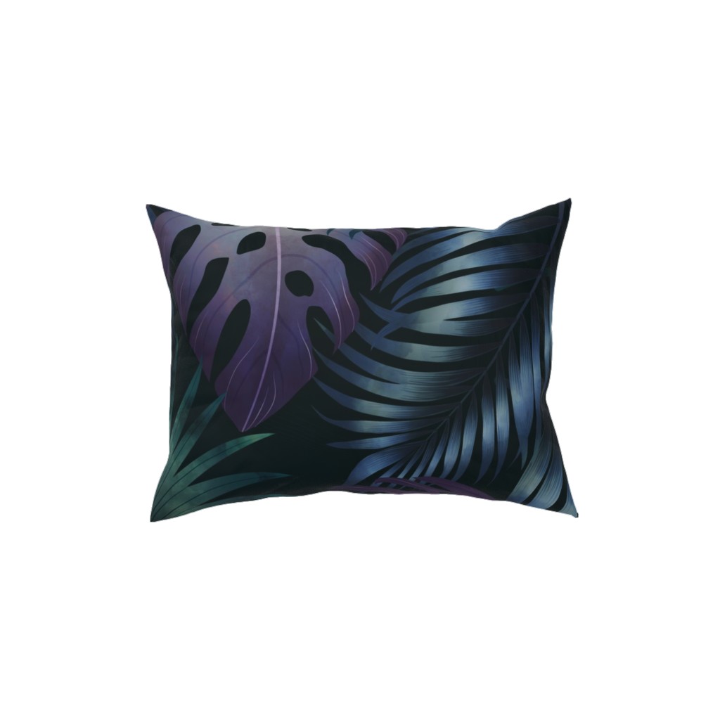 Tropical Leaves in the Moonlight - Dark Pillow, Woven, White, 12x16, Double Sided, Blue, True Blue