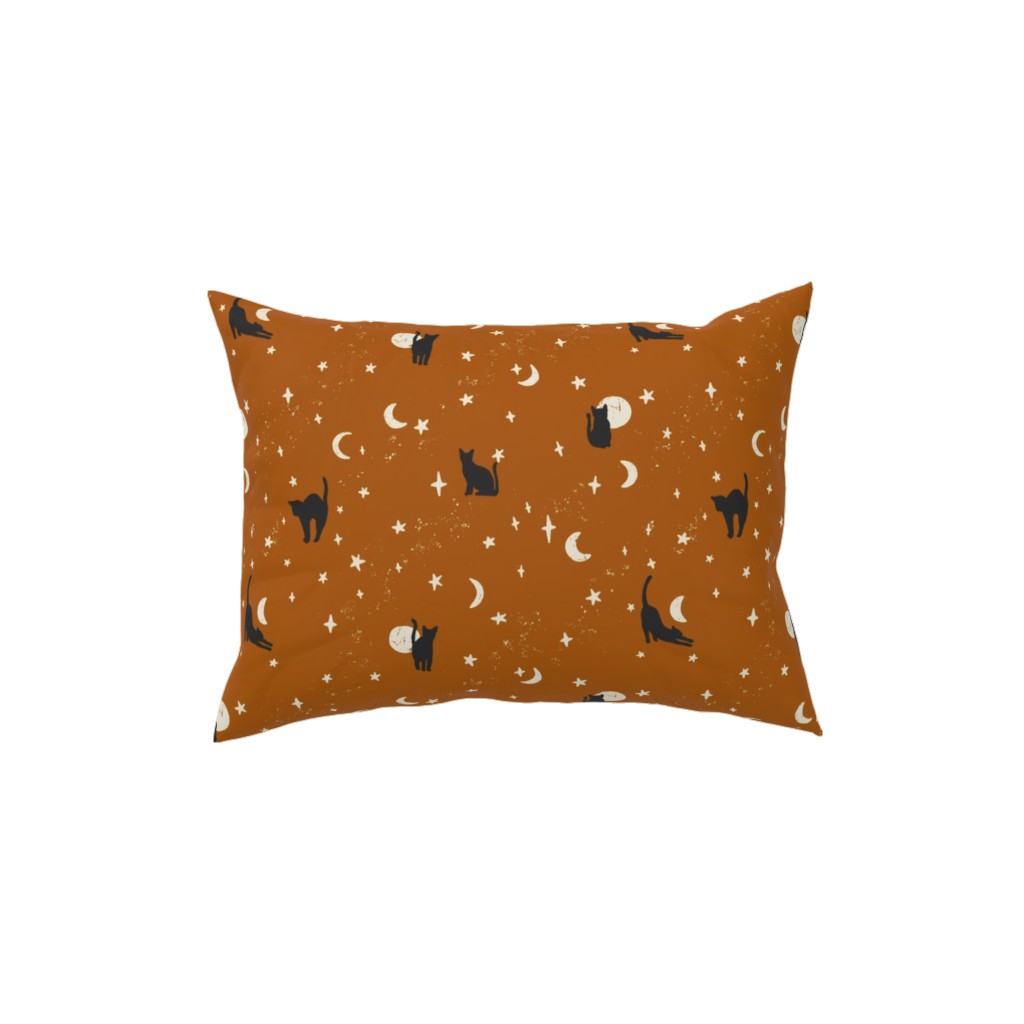 Black Cats - Burnt Orange Pillow, Woven, White, 12x16, Double Sided, Orange