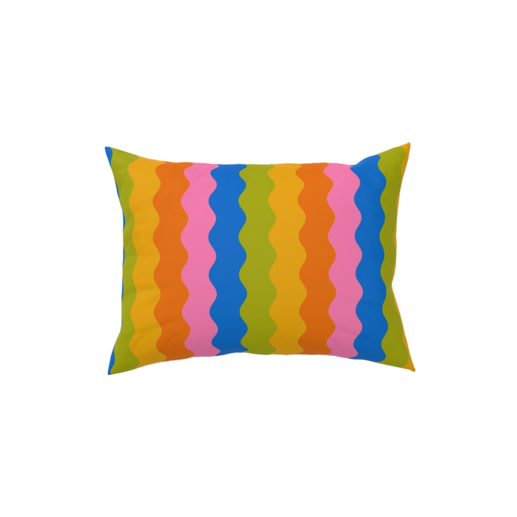Rainbow Squiggles Pillow, Woven, White, 12x16, Double Sided, Multicolor