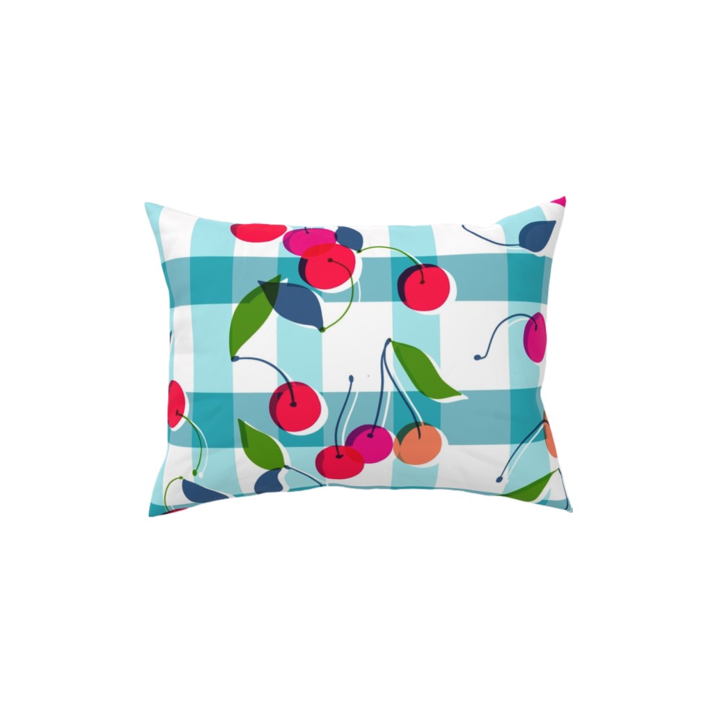 Gingham Cherry - Blue Pillow, Woven, White, 12x16, Double Sided, Blue