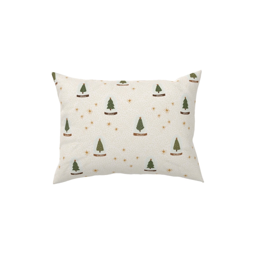 Christmas Tree Snow Globes Pillow, Woven, White, 12x16, Double Sided, White, White