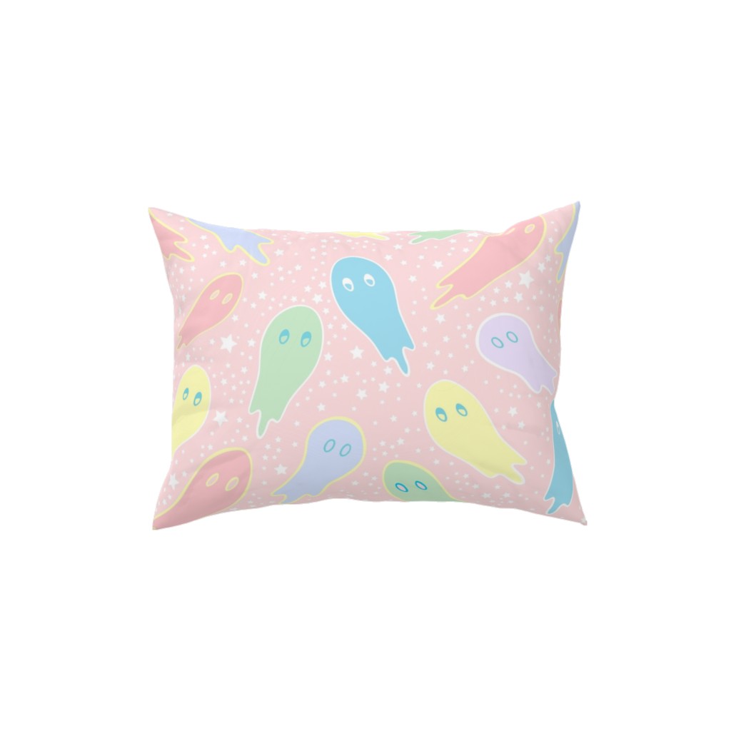 Pastel Ghosts on Pink Pillow, Woven, White, 12x16, Double Sided, Multicolor