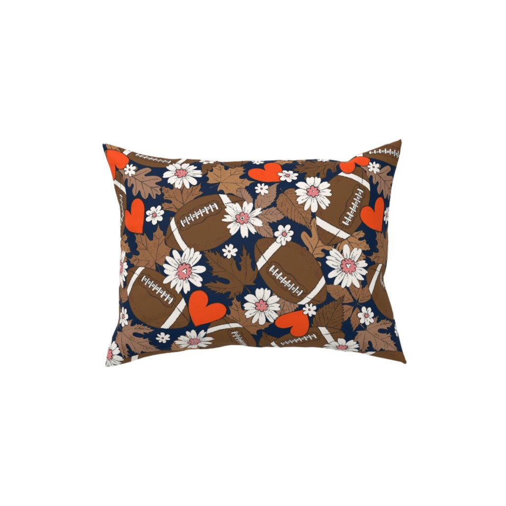 Football Fall and Florals Pillow, Woven, White, 12x16, Double Sided, Black