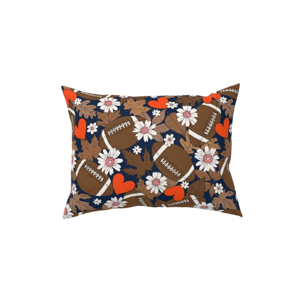 Football Fall and Florals Pillow, Woven, White, 12x16, Double Sided, Black, Black