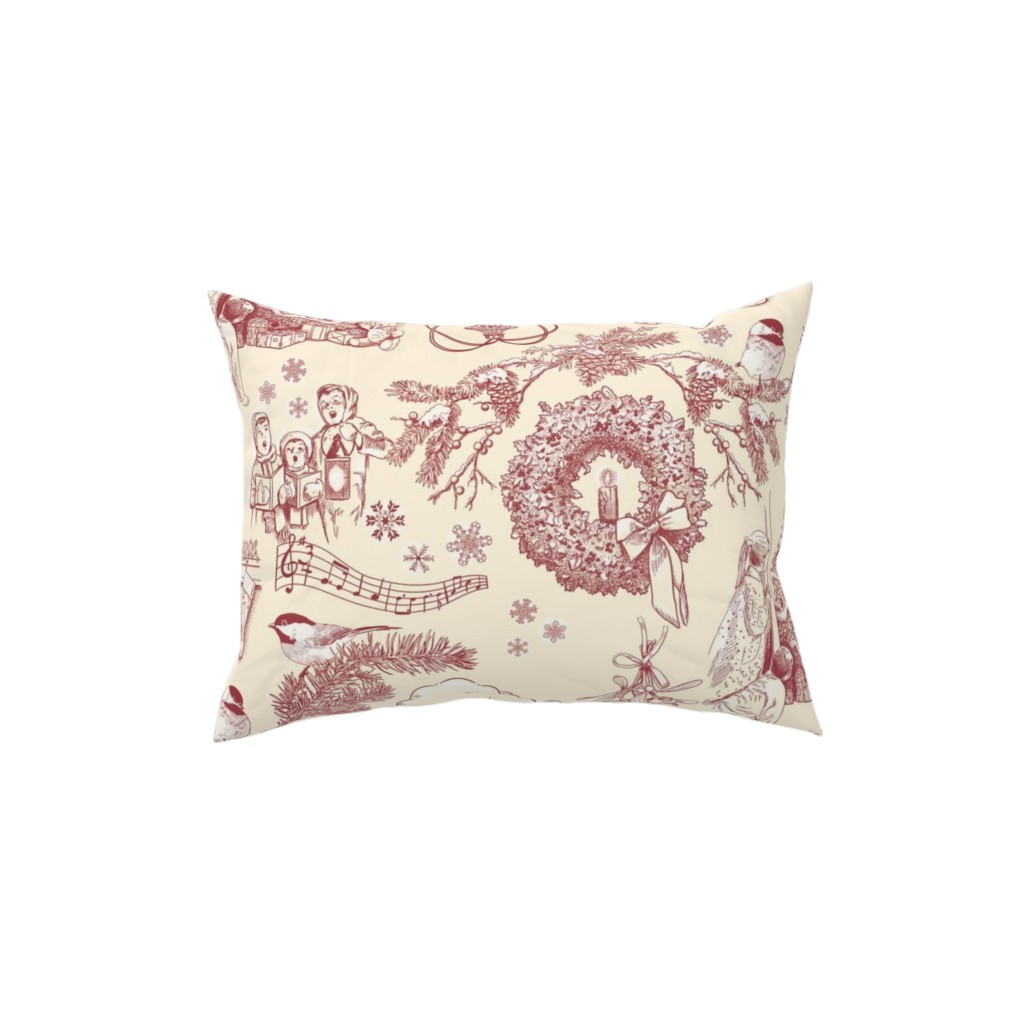 Holiday Traditions Toile - Red on Cream Pillow, Woven, White, 12x16, Double Sided, Red