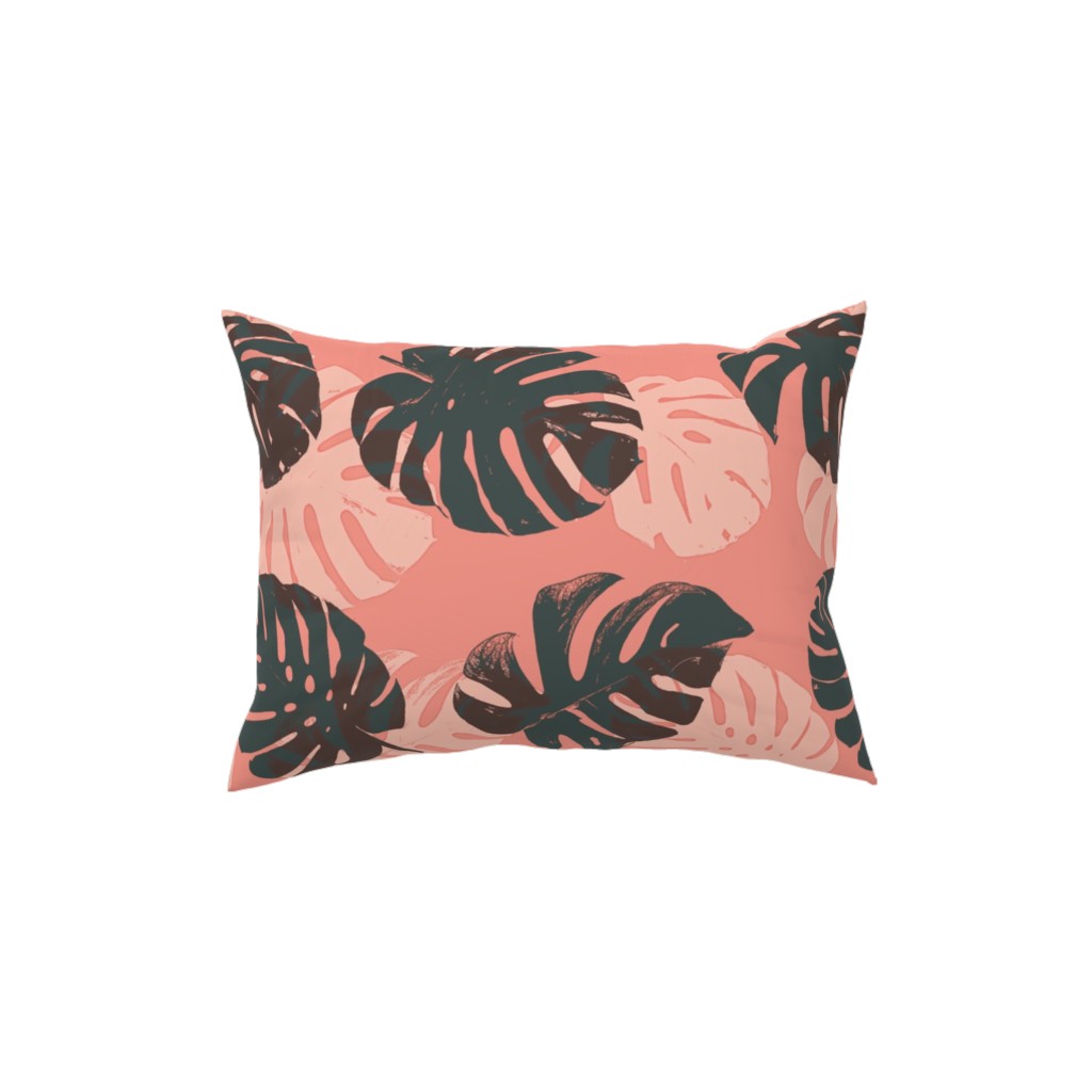 Monstera Leaves - Calypso Pillow, Woven, White, 12x16, Double Sided, Pink, Bright Pink