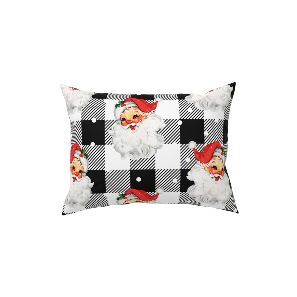 Jolly Retro Santa and Plaid - Black and White Pillow, Woven, White, 12x16, Double Sided, Multicolor