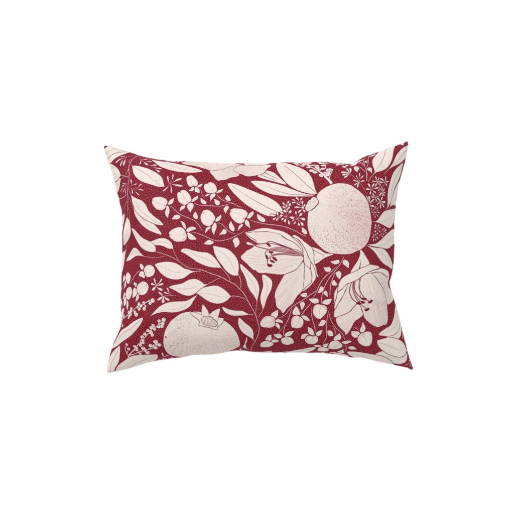 Winter Florals - Burgundy Pillow, Woven, White, 12x16, Double Sided, Red, Red