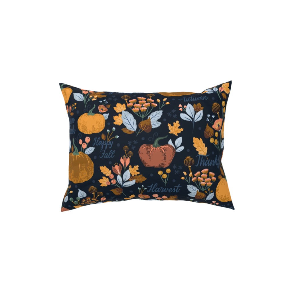 Elegant Fall Floral Harvest - Navy Pillow, Woven, White, 12x16, Double Sided, Orange