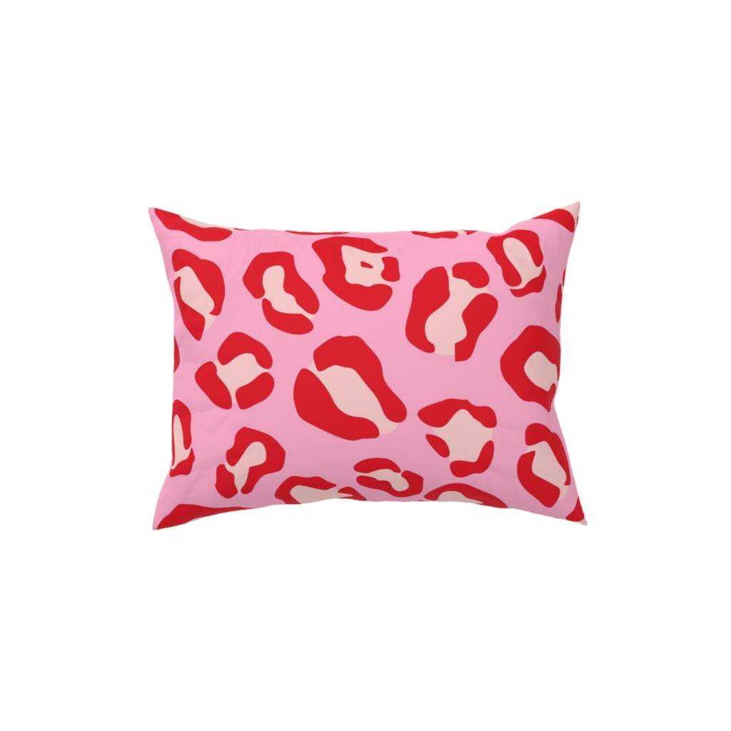 Leopard - Pink and Red Pillow, Woven, White, 12x16, Double Sided, Pink, Bright Pink