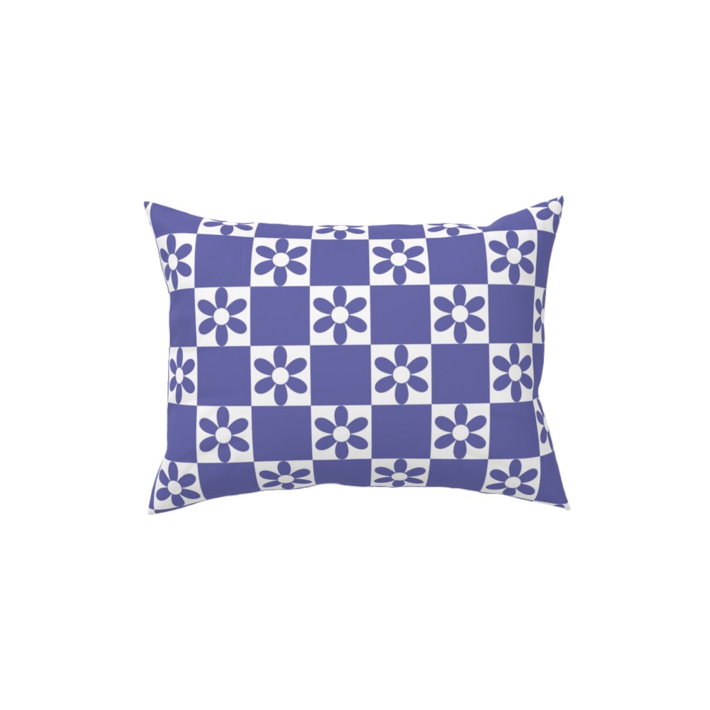 Daisy Checkerboard Pillow, Woven, White, 12x16, Double Sided, Purple