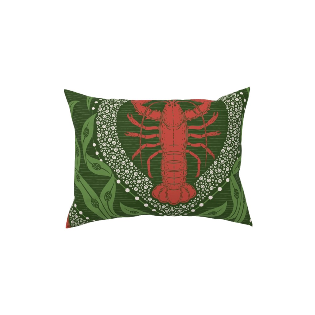 Lobster and Seaweed Nautical Damask Pillow, Woven, White, 12x16, Double Sided, Green, Leaf
