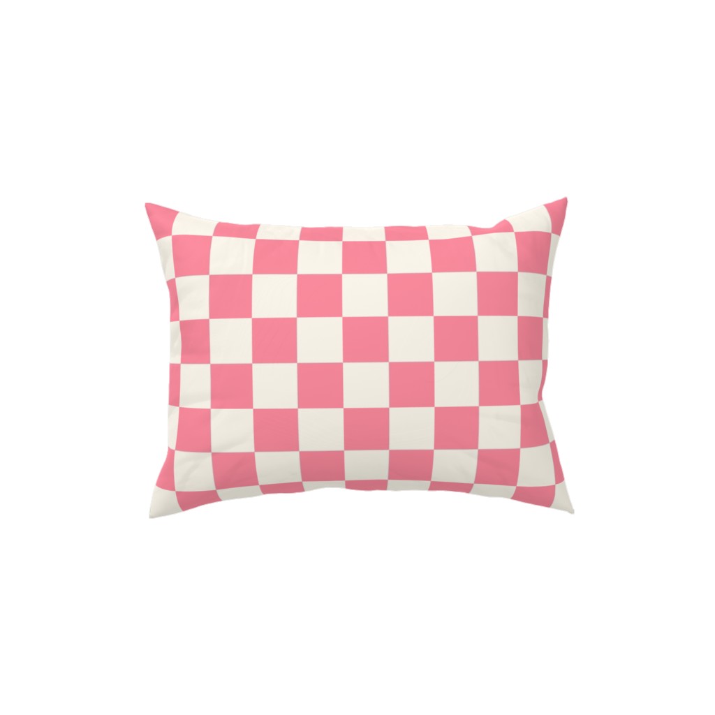 Checkered Pattern - Pink Pillow, Woven, White, 12x16, Double Sided, Pink, Bright Pink