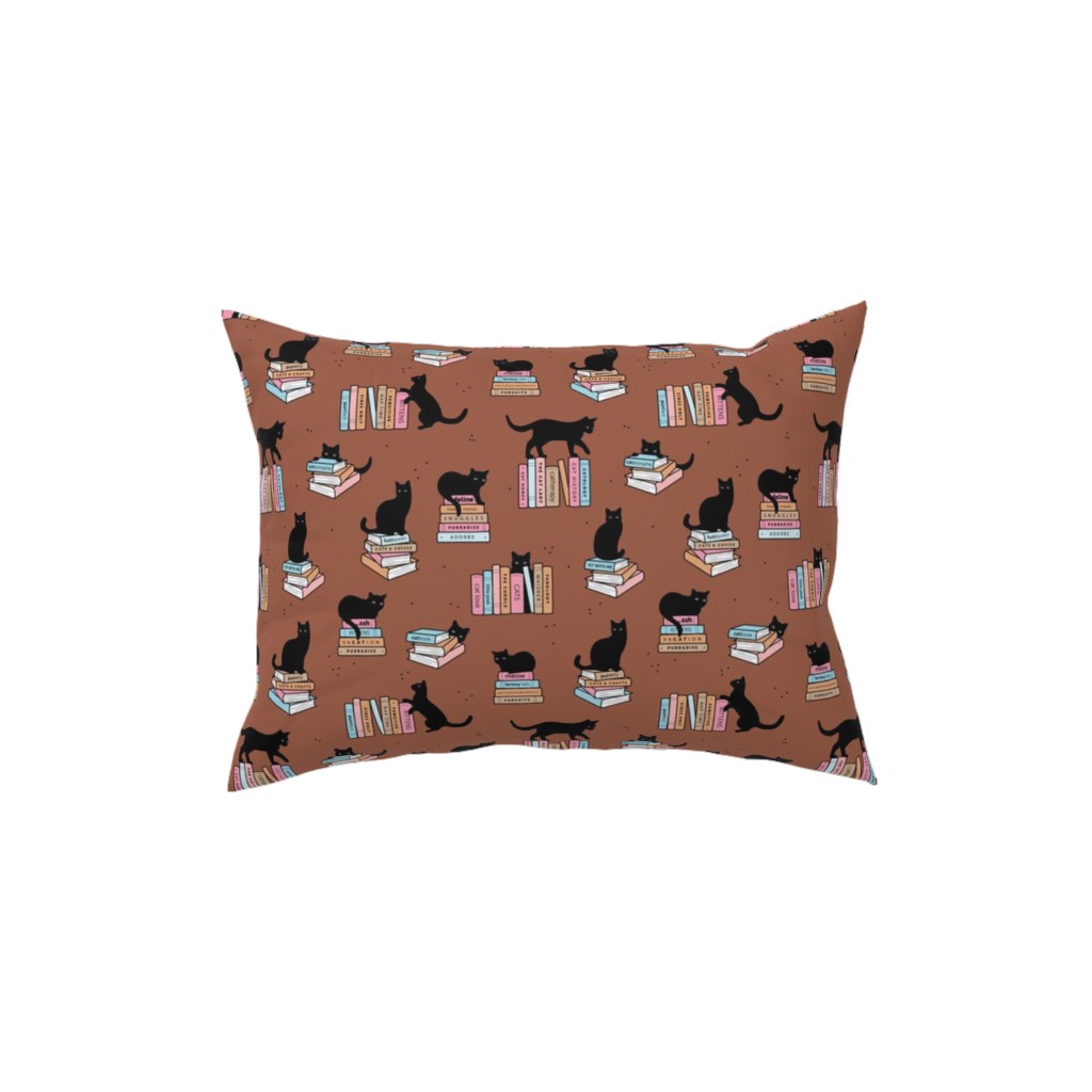 Cats and Books Pillow, Woven, White, 12x16, Double Sided, Brown, Sienna Brown