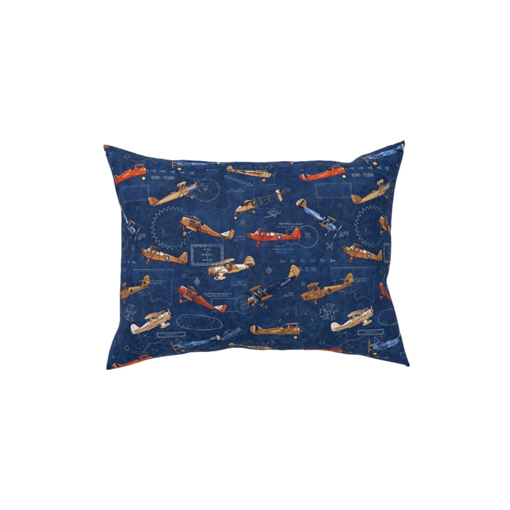 Vintage Airplanes - Blue Pillow, Woven, White, 12x16, Double Sided, Blue